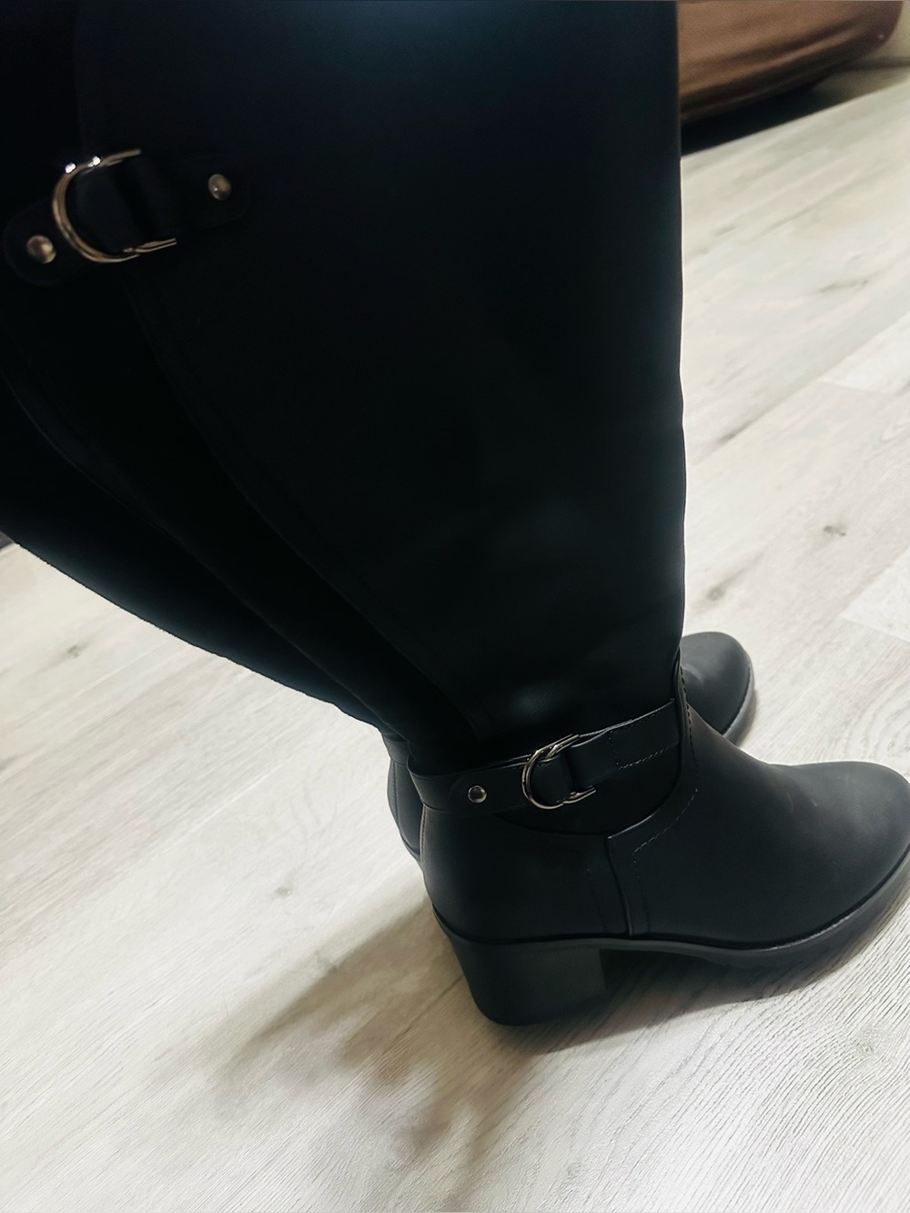 Women’s Black Wide Calf Knee-High Buckle Boots